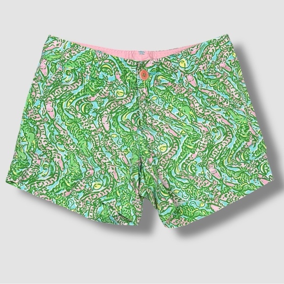 Lilly Pulitzer Callahan Short Size 2 Chomp Chomp Alligator Pink Green Mid Rise - Picture 1 of 9